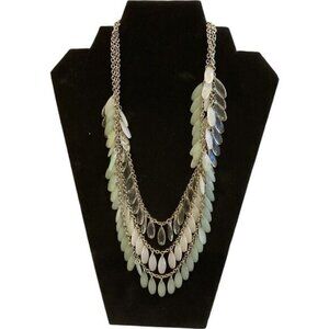 VCLM Beaded 3 Layer Clear Frosted Turquoise Mid Century, Bohemian Necklace